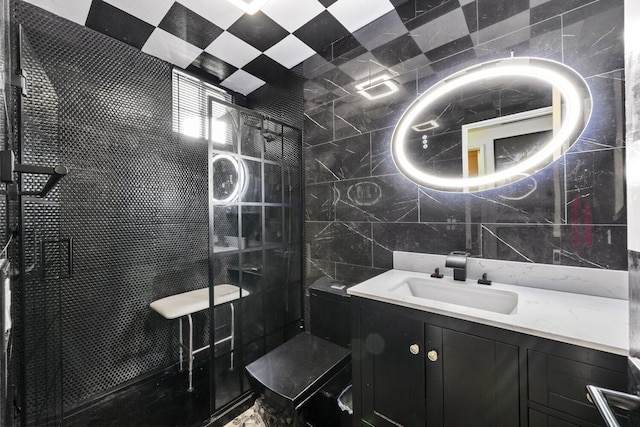 42164 Valley Vista Dr, Lancaster, CA 93536 - full bath featuring tile walls, a shower stall, and vanity