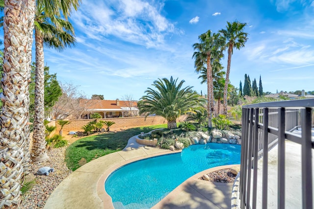 view of pool with fence and a fenced in pool