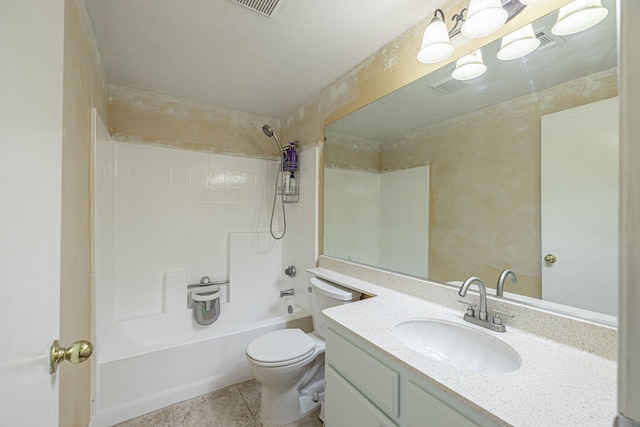 full bathroom featuring vanity,  shower combination, and toilet