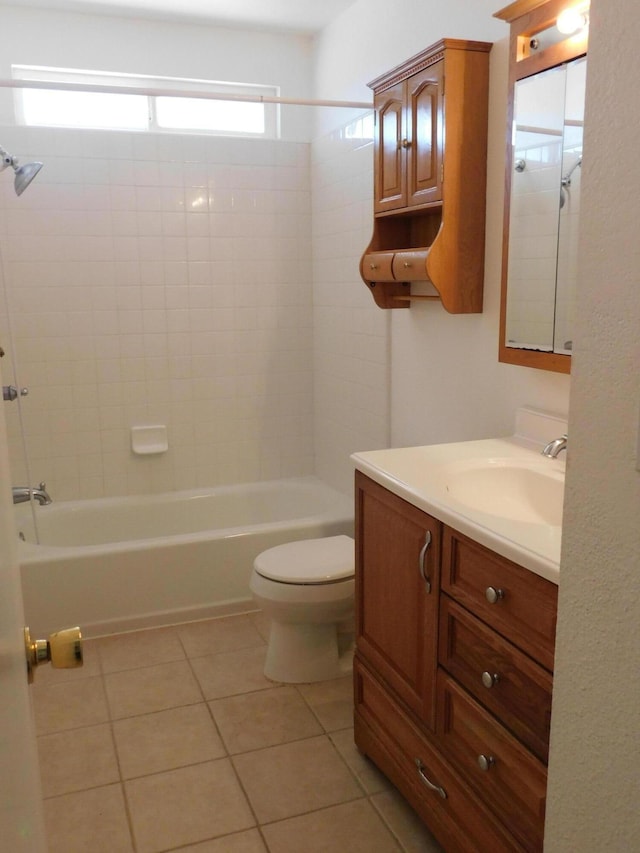 full bathroom featuring tile patterned floors, shower / bathing tub combination, vanity, and toilet