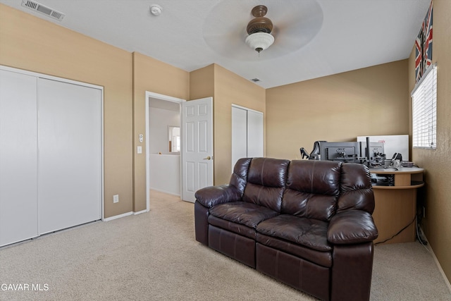 4148 Sungate Dr, Palmdale, CA 93551 - carpeted living room with a ceiling fan