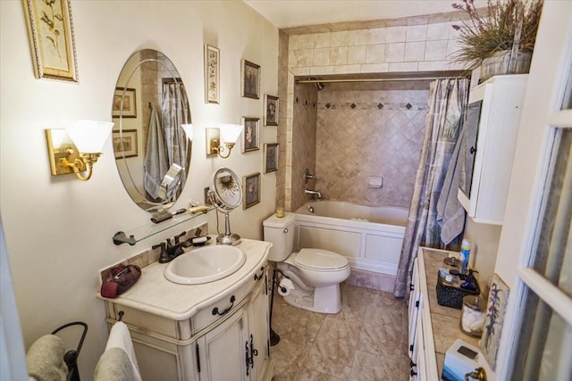 full bathroom featuring vanity, toilet, and shower / bath combo with shower curtain