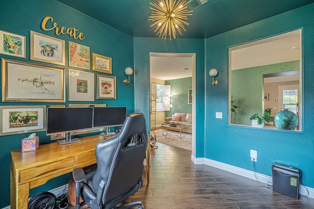 4104 Rainer Pl, Quartz Hill, CA 93536 - home office with wood finished floors, a chandelier, and baseboards