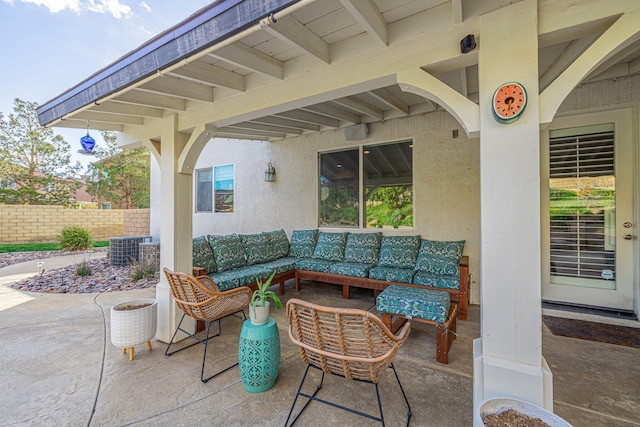 4104 Rainer Pl, Quartz Hill, CA 93536 - view of patio / terrace with outdoor lounge area, fence, and central AC unit