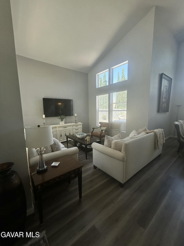 38836 Calistoga St, Palmdale, CA 93551 - living area featuring dark wood-style floors and high vaulted ceiling