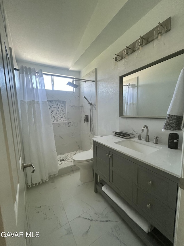 38836 Calistoga St, Palmdale, CA 93551 - full bath with a marble finish shower, vanity, and marble look tiles