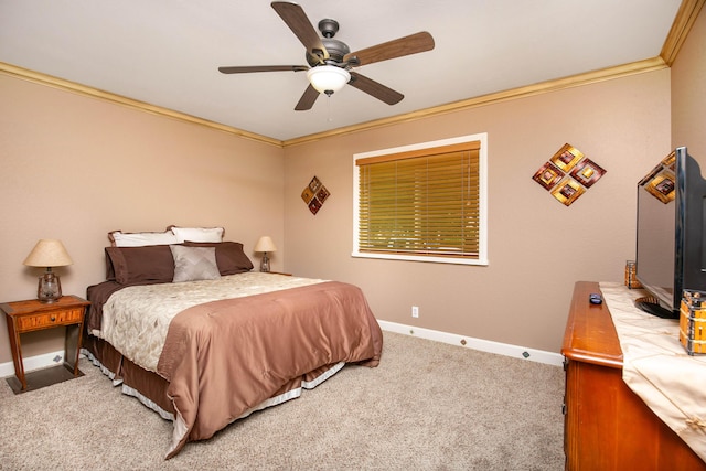 3215 Larwood Dr, Lancaster, CA 93536 - carpeted bedroom featuring crown molding, baseboards, and a ceiling fan
