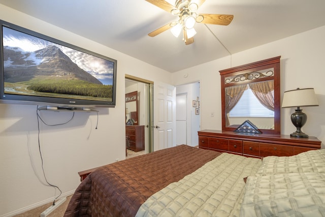 bedroom featuring carpet flooring and ceiling fan