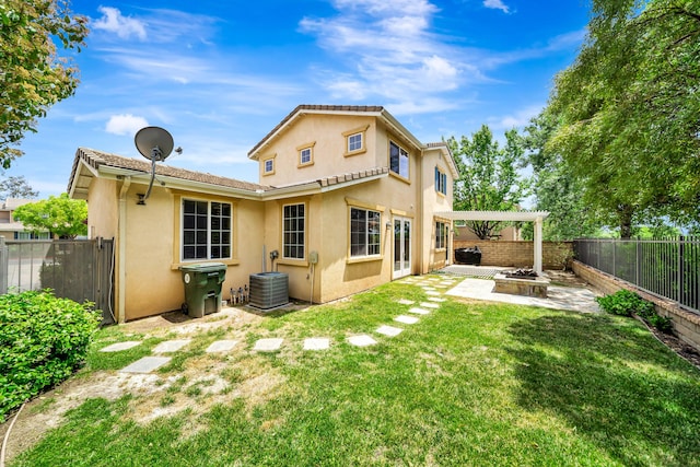 27735 Summer Grove Pl, Valencia, CA 91354 - rear view of property featuring stucco siding, a patio area, central AC, and a pergola