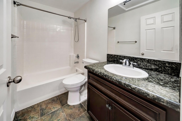 27735 Summer Grove Pl, Valencia, CA 91354 - full bathroom featuring  shower combination, vanity, toilet, and stone finish flooring