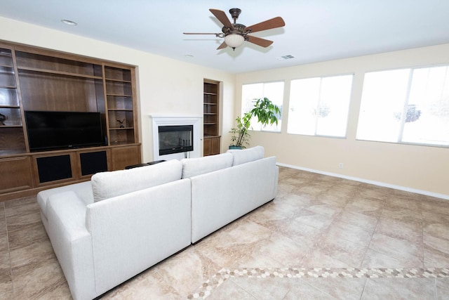 living room with ceiling fan