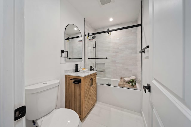 11946 Aneta St, Culver City, CA 90230 - full bathroom featuring vanity, enclosed tub / shower combo, tile patterned floors, toilet, and visible vents