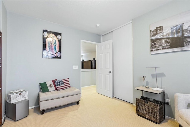 sitting room featuring carpet flooring