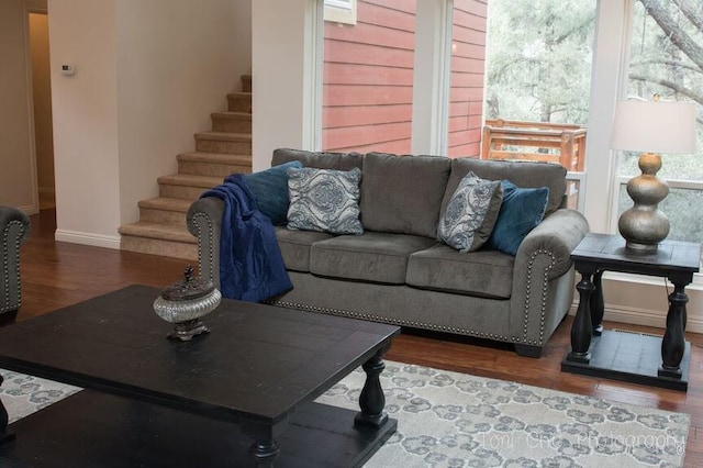 2100 Symonds Dr, Frazier Park, CA 93222 - living area with baseboards, wood finished floors, and stairs