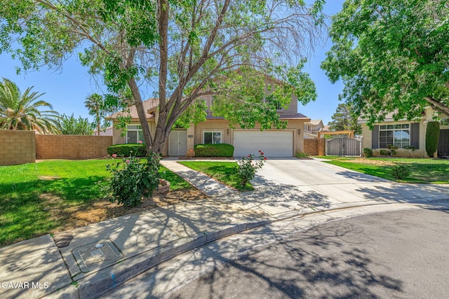 1776 Blackberry Ct, Palmdale, CA 93551 - view of property hidden behind natural elements with stucco siding, a gate, driveway, and an attached garage