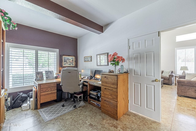 1776 Blackberry Ct, Palmdale, CA 93551 - office with healthy amount of natural light, beamed ceiling, and light tile patterned floors