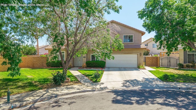 1776 Blackberry Ct, Palmdale, CA 93551 - view of front facade featuring stucco siding, an attached garage, a gate, concrete driveway, and a tiled roof