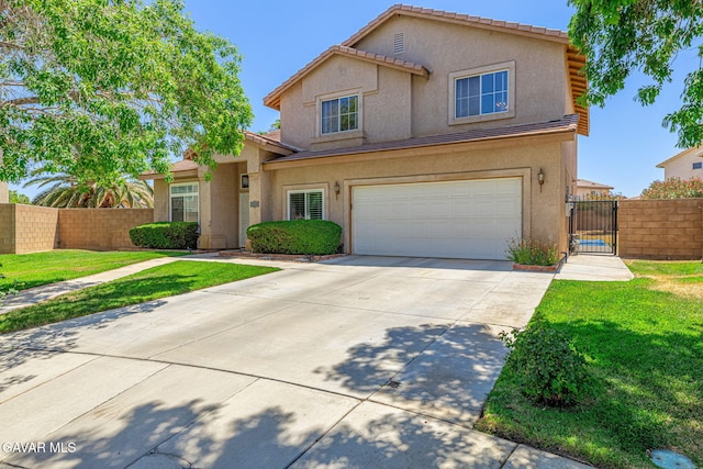 1776 Blackberry Ct, Palmdale, CA 93551 - traditional home with stucco siding, an attached garage, concrete driveway, a tiled roof, and a gate