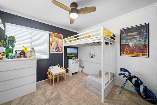 carpeted bedroom featuring a ceiling fan