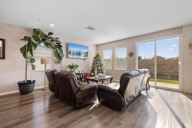 living room featuring dark hardwood / wood-style flooring