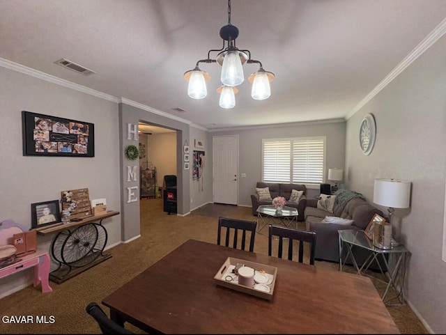 3309 W Brabham Ave, Rosamond, CA 93560 - carpeted dining space with a chandelier and crown molding