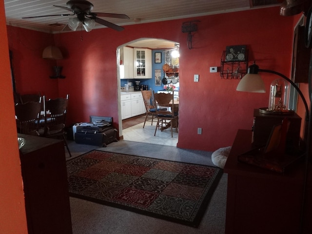 living room with ceiling fan