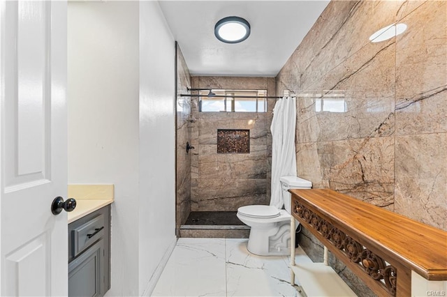 28314 Easton Ln, Saugus, CA 91350 - bathroom featuring marble tiled flooring, tiled shower, and vanity