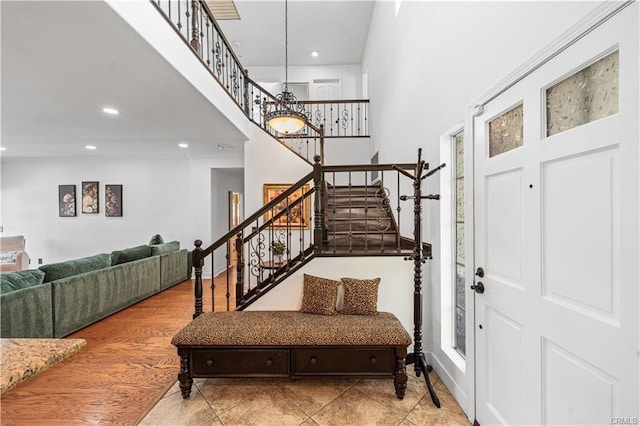 28314 Easton Ln, Saugus, CA 91350 - foyer entrance with stairway, recessed lighting, and a high ceiling