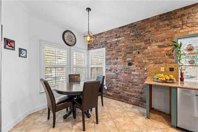 28314 Easton Ln, Saugus, CA 91350 - dining area with brick wall and light tile patterned floors