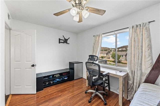 28314 Easton Ln, Saugus, CA 91350 - home office with wood finished floors and ceiling fan