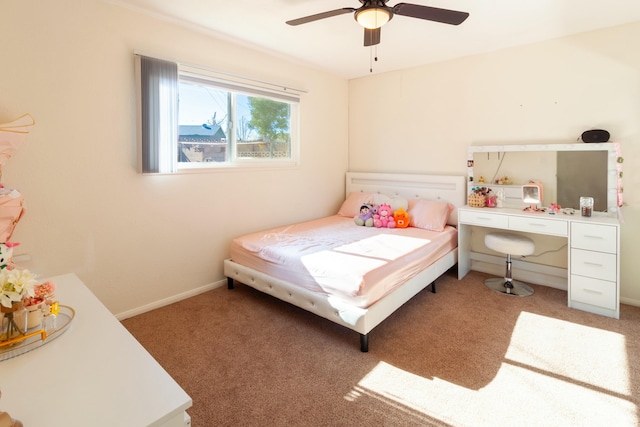 bedroom featuring carpet flooring and ceiling fan