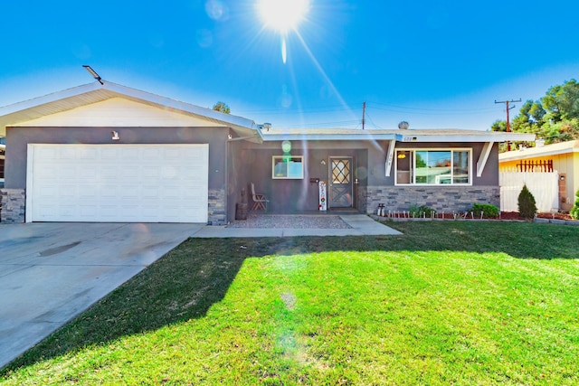 ranch-style house with a front lawn and a garage