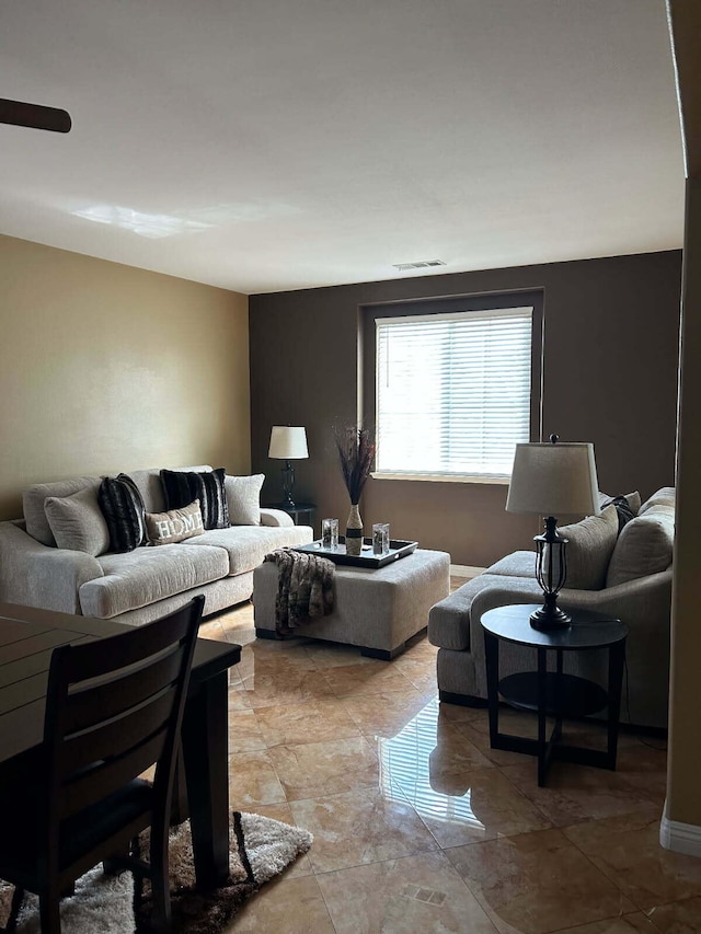 living area with visible vents