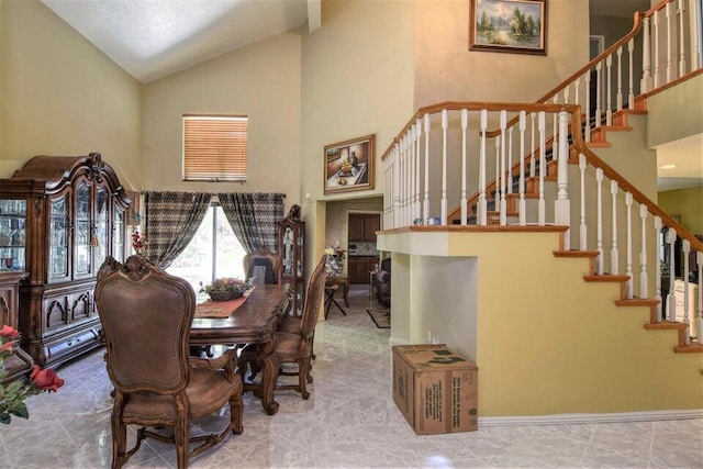 dining room featuring high vaulted ceiling