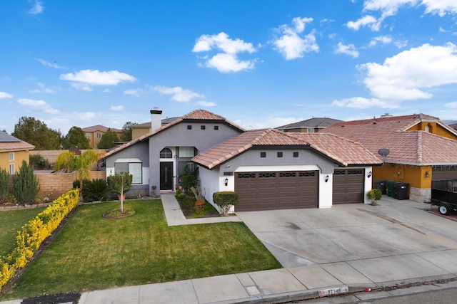 view of front facade with a front lawn and a garage