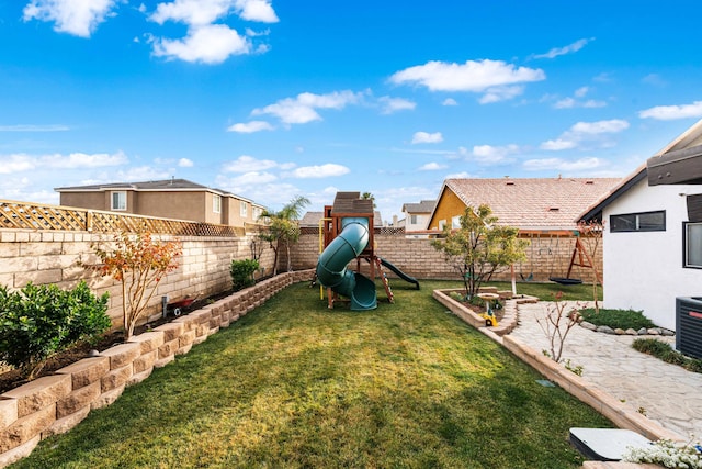 view of yard with a playground