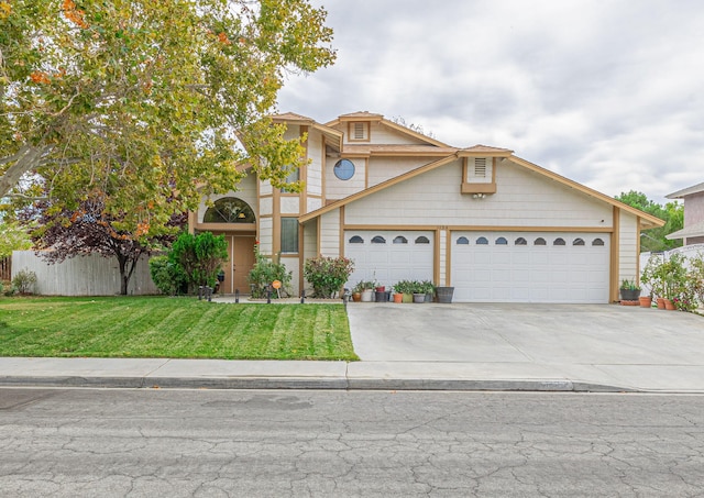 view of front of house featuring a front lawn and a garage