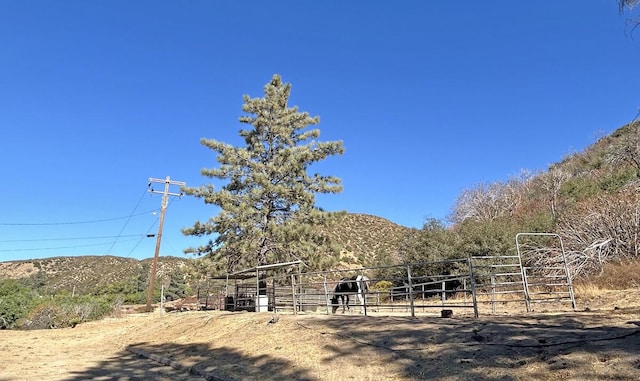 view of yard with a mountain view and a rural view