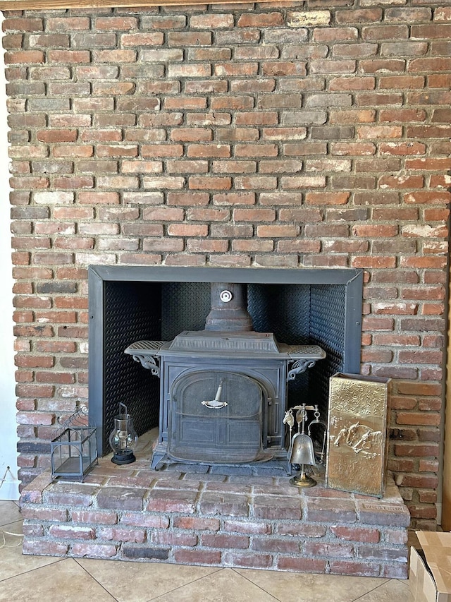 interior details with a wood stove