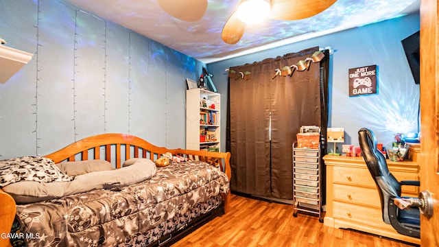 2839 Minford St, Lancaster, CA 93536 - bedroom featuring wood finished floors and ceiling fan