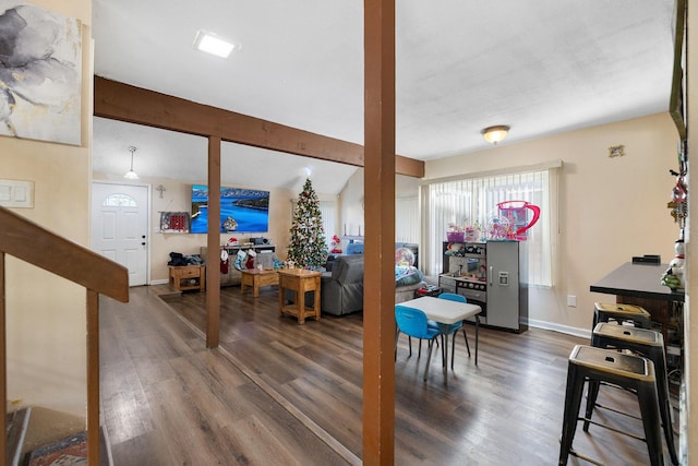 interior space with dark hardwood / wood-style flooring