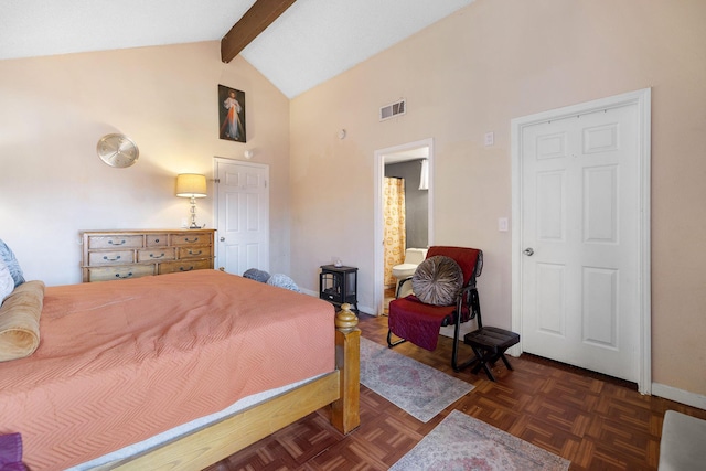 44627 E 11th St, Lancaster, CA 93535 - bedroom featuring high vaulted ceiling and beamed ceiling