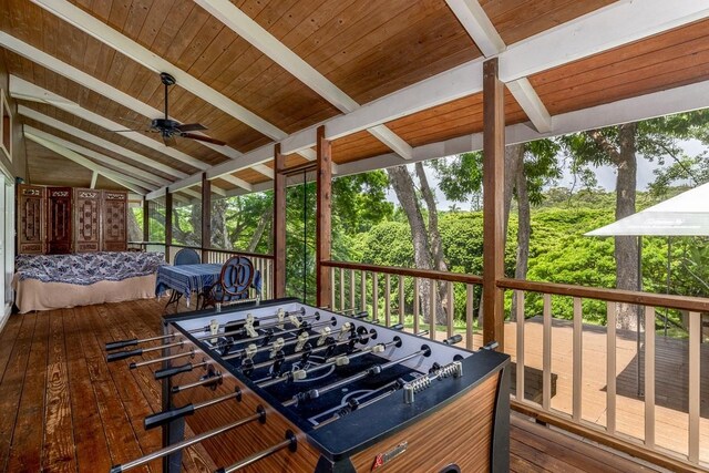 6281 Hauaala Rd Unit 2, Kapaa, HI 96746 - wooden deck featuring outdoor dining space and a ceiling fan