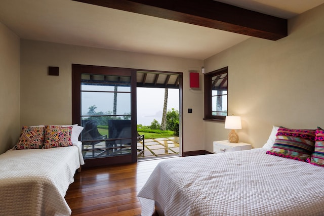 4221 Anini Vista Dr # A, Kilauea, HI 96754 - bedroom featuring access to exterior, wood-type flooring, and beamed ceiling