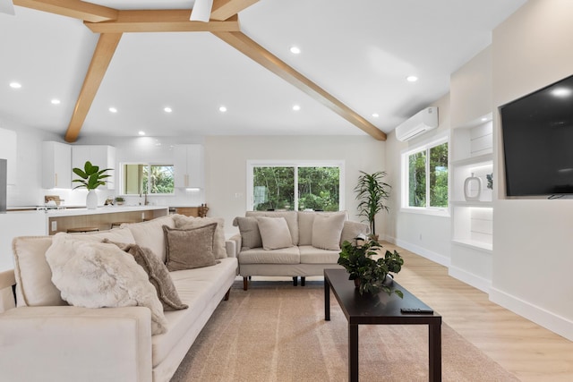 15-1757 4th Ave, Keaau, HI 96749 - living room with an AC wall unit, light wood-style floors, baseboards, and recessed lighting