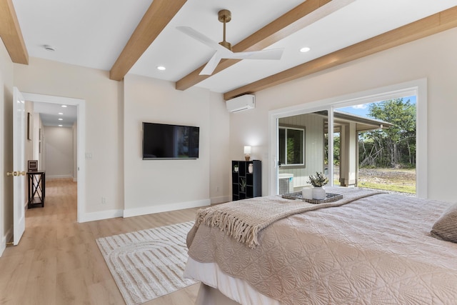15-1757 4th Ave, Keaau, HI 96749 - bedroom featuring beam ceiling, light wood-style flooring, baseboards, recessed lighting, and a wall mounted AC