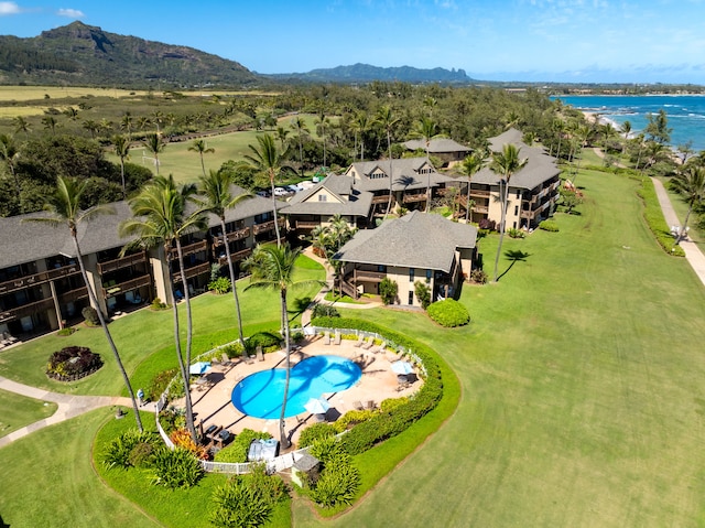 4460 Nehe Rd Unit 212, Lihue, HI 96766 - aerial view of a pool and a water and mountain view