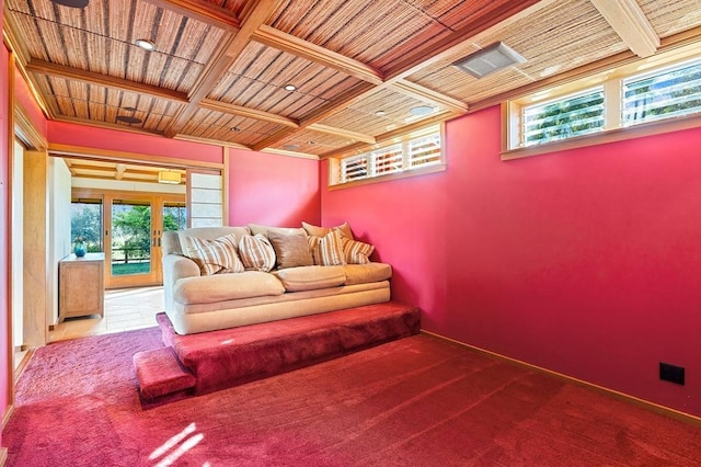 4-4940 Kuhio Hwy Unit A, Anahola, HI 96703 - living room with french doors, wooden ceiling, and baseboards
