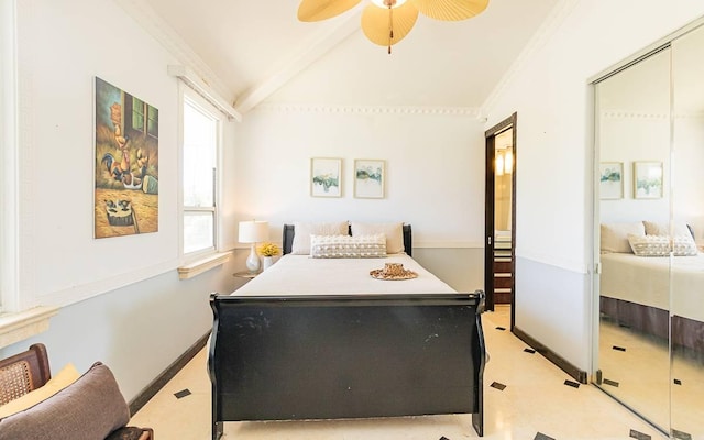 15-1660 3rd Ave, Keaau, HI 96749 - bedroom featuring light floors, ornamental molding, ceiling fan, baseboards, and a closet