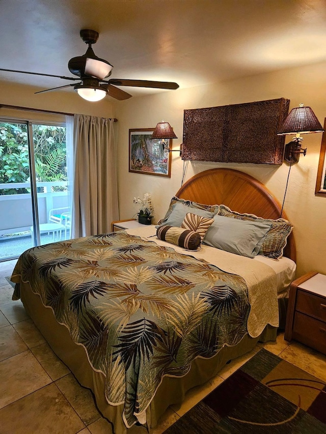 525 Aleka Lp Unit K3, Kapaa, HI 96746 - bedroom with access to exterior, tile patterned flooring, and ceiling fan